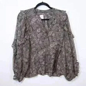 Misa LA Albertina Chiffon Paisley Shimmer Print Ruffle Long Sleeve Blouse